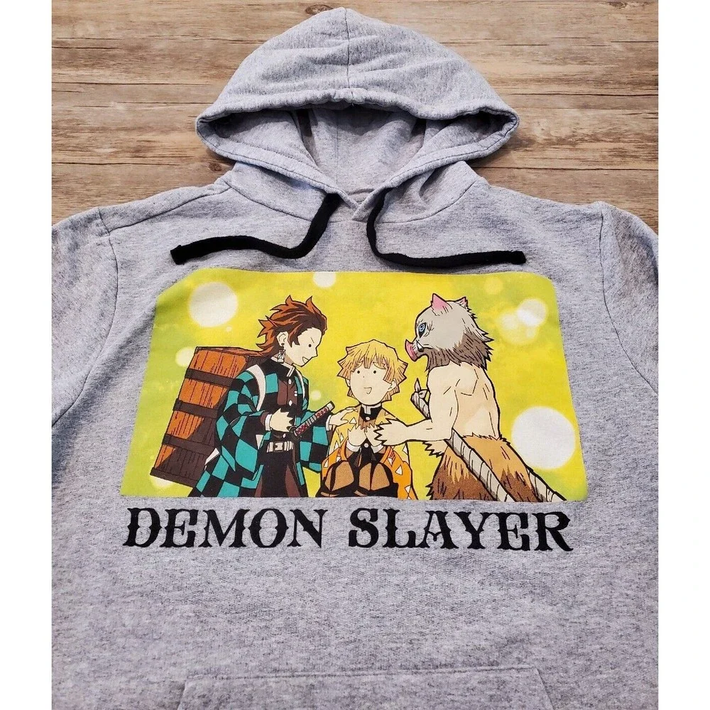 Demon Slayer Drawstring Hoodie Gray Trio Line Sz Small Japamese Anime Manga